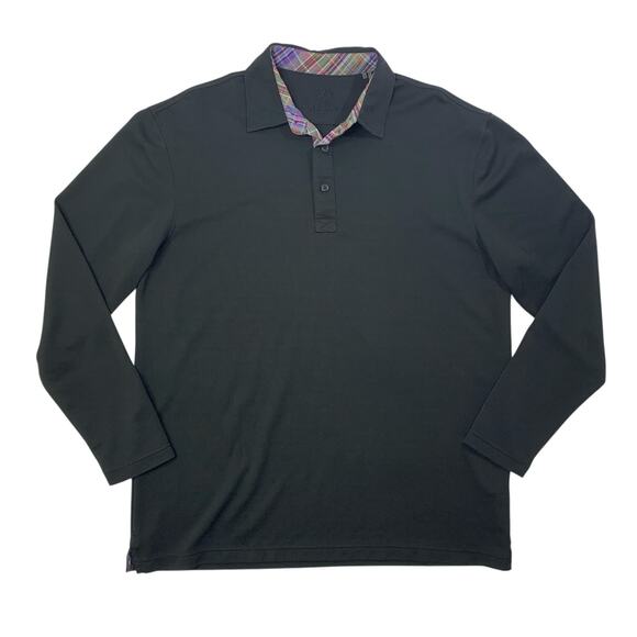 Bugatchi Uomo Shirt Mens L Large Black 3-Button Placket Modal Blend Long Sleeve - Picture 1 of 10